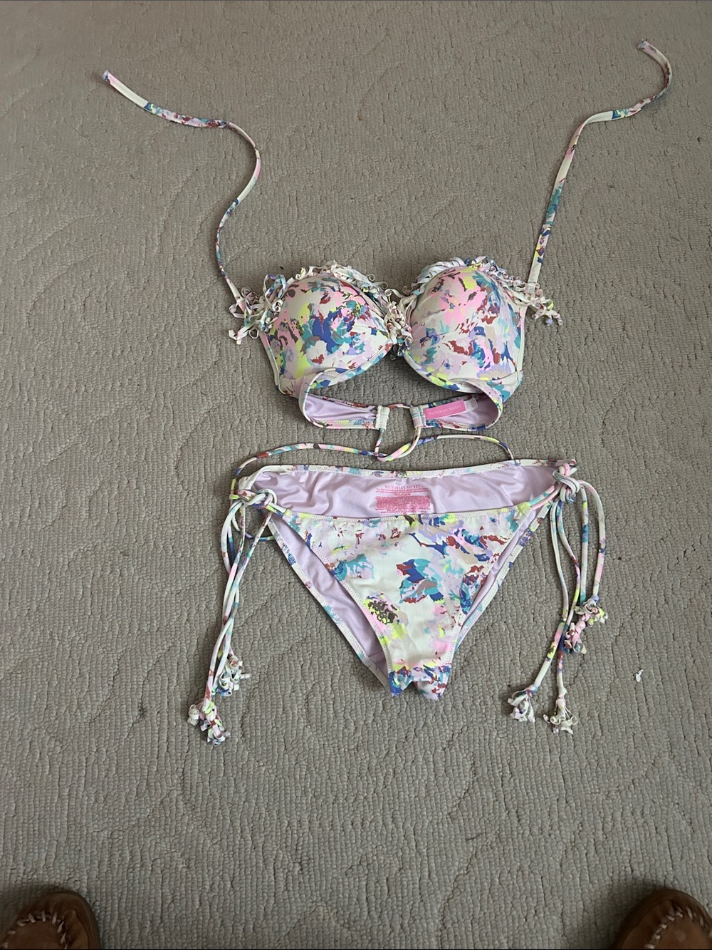 Victoria's Secret Pastel Floral Tie-Side Kids Bikini - Pink Multicolor